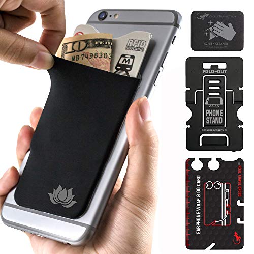 Gecko 携帯電話用ウォレット 黒/白 スマホに貼り付けられるカードケース - スキミング防止機能 - プライバシーを守る大容量ポケット (LOTUS)