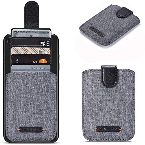 携帯電話背面用カードホルダー RFID5プル クレジットカード現金携帯電話 財布ポケット Canvaレザーケース スマートフォン用 (ブラック)