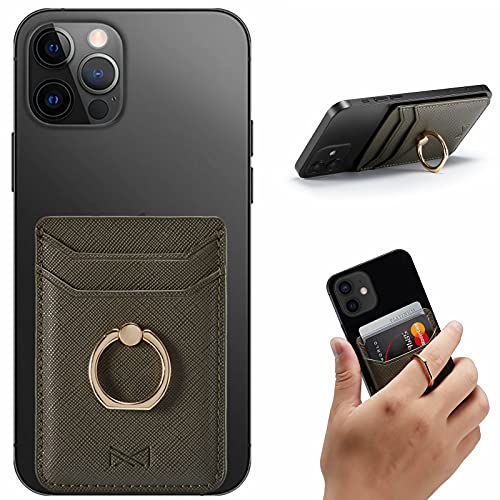 XiaBone スマホ カードポケット全機種対応 iPhone Android スマホ 背面 貼り付け スタンド機能付き 背面収納カードホルダー PUレザー カード入れ リング付き 落下防止 カードケース収納 (浅黒)