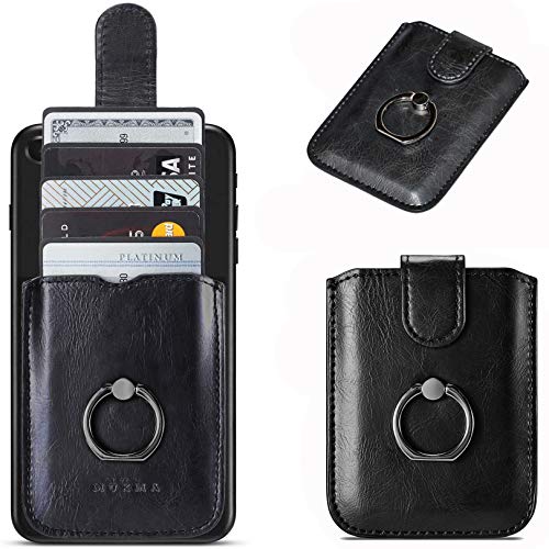 Arokimi 手帳型カードケース RFIDスリムステッカーカード入れ カード入れ iphone android対応 スマホ 背面 カードホルダー、プッシュプル，ブラック