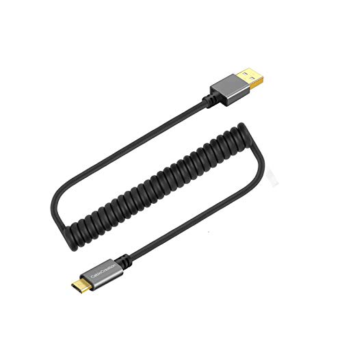 Micro USBケーブル, CableCreation USB Type A to Micro USBコイルケーブル （伸縮自在0.17m〜1.2m） スプリングライン USB 2.0充電ケーブル （金メッキピン及びアルミシェル） Androidスマートフォン/Kindle/壁や車の充電器対応 ブラック