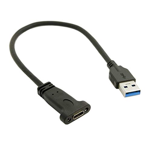 CY USB-C USB 3.1 Type C メスからUSB 3.0 Aオスデータケーブル 20cm パネルマウントねじ穴付き