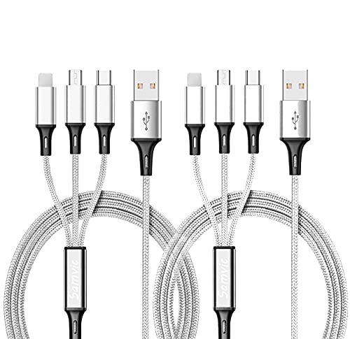3in1 充電ケーブル 2本組 Type-C/ライトニング/Micro USB ケーブル C Micro USB ケーブル 同時給電可 多機種対応 1.2M (銀)