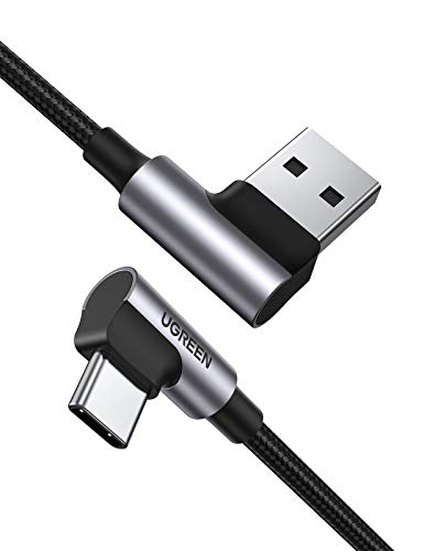 UGREEN USB Type C L字 ケーブル 0.5m QC3.0/2.0対応 急速充電 データ転送 ナイロン編み 高耐久性 Xperia XZ2 Galaxy S9 等に適用