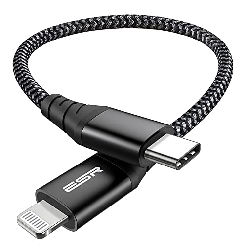 ESR USB C to Lightningケーブル 0.2 m MFi認証取得 編組ナイロン PD急速充電ケーブル iPhone 13/13 Pro/13 mini/13 Pro Max/12/12 mini/12 Pro/12 Pro Max/11/XR/XS Max/XS/X/8対応 Type-Cケーブル ブラック