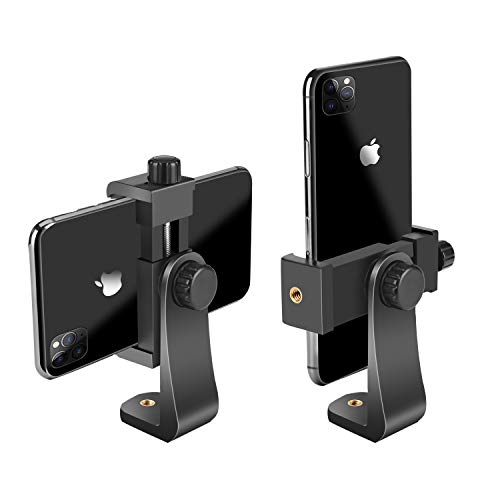 SharingMoment プレミアムスマートフォンホルダー 縦横 三脚マウントアダプター 回転可能ブラケット 1/4インチネジ/調節可能なクリップ付き iPhone Android 携帯電話 自撮り棒 カメラスタンド