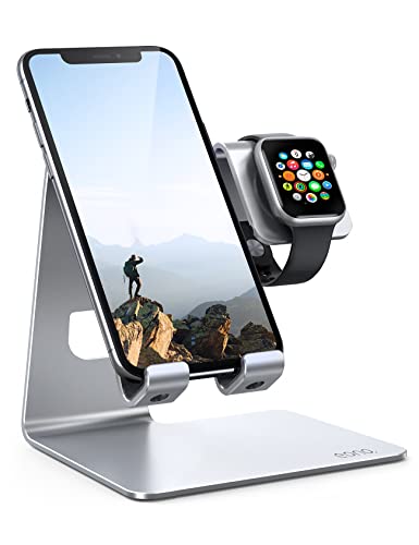 [Amazonブランド] Eono(イオーノ) - 2 in 1 Apple Watch スタンド スマホ ホルダー - アルミ製 卓上 充電 Applewatch Series 7 6 SE 5 4 3 2 1 (38mm/40mm/41mm/42mm/44mm/45mm) 全機種対応, iPhone 13 pro max mini iWatch スマートフォン デスク 収納 アップルウォッチ シリーズ, 4-10.5