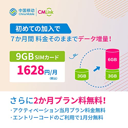 CMLink3GB＋6GB月払い基本プラン【プラン料が1か月分無料】格安SIM　エントリーコード（音声データSIM） 月額利用/日本国内用 /ドコモ回線/最大7か月間毎月6GBデータ無料増量/ (ダウンロード版)