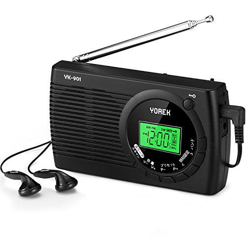 YOREK 高感度ラジオ 小型FM/AM/SWポケットラジオ ワイドFM対応ポータブルラジオ 電池式携帯ラジオ オートオフ機能付きステレオイヤホン付属する（ 日本語取説付き，1