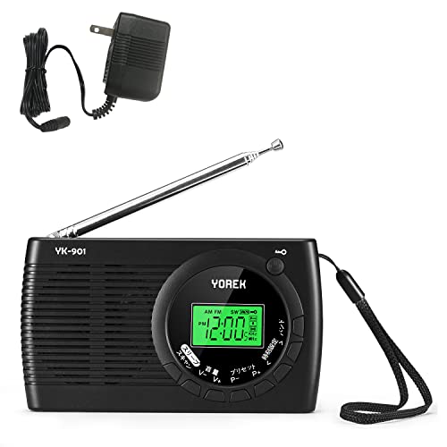 YOREK 高感度ラジオ 小型FM/AM/SWポケットラジオ ワイドFM対応ポータブルラジオ 電池式携帯ラジオ オートオフ機能付きステレオイヤホン付属する（ アダプター付き） (アダプター付き)