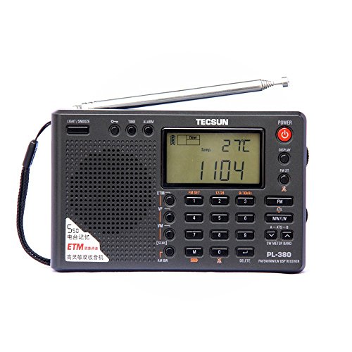 TECSUN PL-380 短波ラジオ BCL/高感度/FM/AW/LW/ステレオワールドバンド/PLL/DSP防災ラジオ、保護カバーを持っている。室内と室外の活動に適している。プレゼントとして両親に贈る。（日本語の説明書）（黒い）