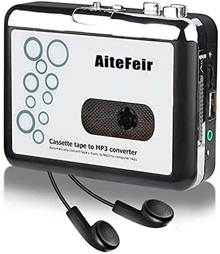 AiteFeir カセットテープレコーダー カセットデッキ カセットテープ プレーヤー カセットテープ デジタル化 MP3変換プレーヤー カセットプレーヤー 【カセットテープの音声をデジタルに変換してパソコンへの取込みも可能 mp3ファイル変換機能付き USBメモリー保存可能