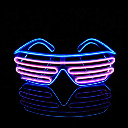 ネオンLEDメガネ、点滅シャッターネオン光るメガネELワイヤーLEDグローパーティーメガネ、ナイトクラブ、DJ、コンサート、ハロウィーン、誕生日パーティー用の4つのモード (ブルーパウダー)