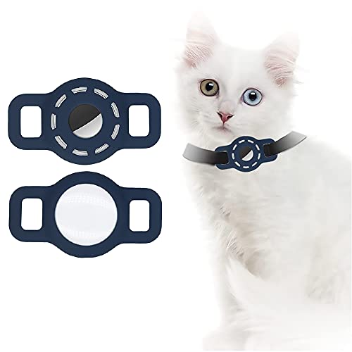 ペットの首輪用のAirtagシリコンケース、保護HDハイクリアフィルム付きのAirtagケース、猫の犬の首輪用の調整可能なポータブルGPSファインダーケース2 PCS (2-濃紺)