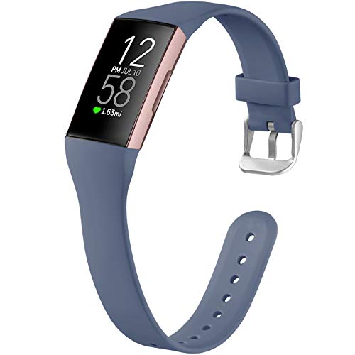 GEAK Fitbit Charge 3 / Charge 4 / Charge 3 SE バンド レディース メンズ スリムソフトシリコン Fitbit Charge 3/Charge 4/Charge 3 SE スマートウォッチバンド Lサイズ S Charge3-Slim-S-Blue gray