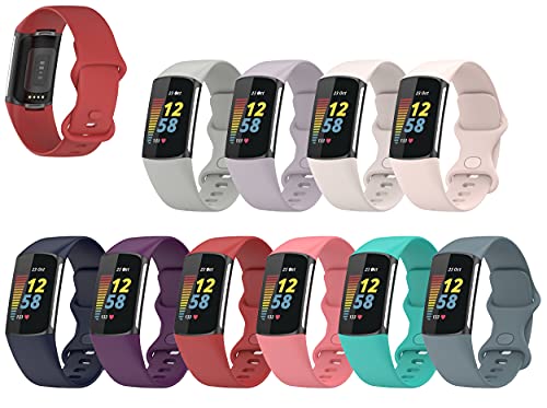 Lemspum ソフトシリコンバンド スポーツリストバンド Fitbit Charge 5 Advanced Fitness & Health Trackerアクセサリー S/L ウォッチバンド (S (5.5インチ-7.8インチ) 10本セット)