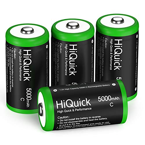 HiQuick 単2形充電池 充電式ニッケル水素電池 高容量5000mAh 単2電池 4本入り ケース2個付き 約1200回使用可能 大容量モデル 単二充電池セット