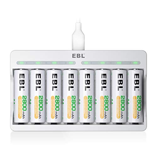 EBL 単3 充電池充電器セット 8スロット充電器+単三電池（2800mAh*8）セット ニッケル水素/ニカド充電池に対応 ミニ四駆 充電器 充電電池 単3 充電器セット