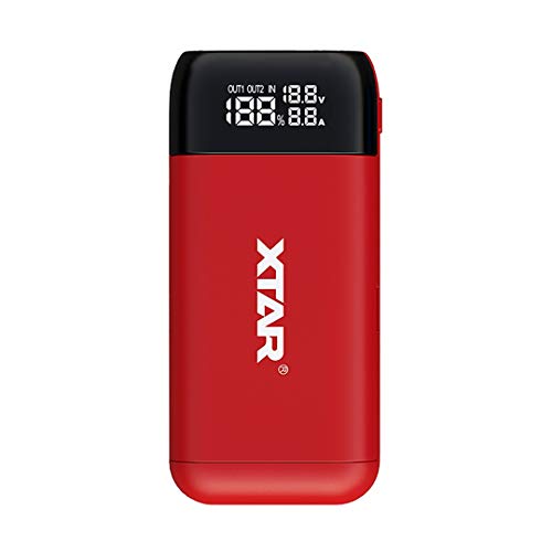 XTAR PB2S 最大2AX2 急速USB充電器 Li-ion充電池専用 QC3.0＋PD3.0 3.6V 3.7V 18650/18700/20700/21700 バイルバッテリー機能付 Type-C入力 Type-C/USB-A出力 (Red)