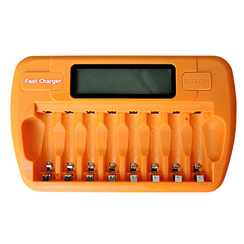 単3・単4ニッケル水素充電池用充電器(8本タイプ) (オレンジ)放電機能付 充電状態が一目で分かる残量表示機能付 車内でも充電できるシガーソケットアダプター付(T)
