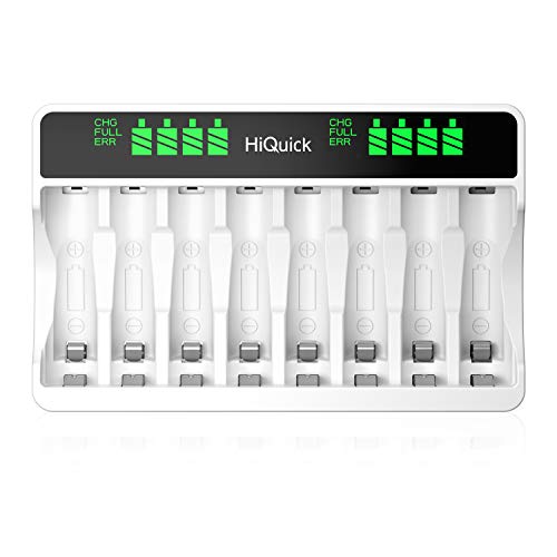 HiQuick 充電池充電器 単3 単4 ニッケル水素 ニカド充電池に対応 8本自由充電可能 急速充電器 LCD付き 8独立したスロット 単3形、単4形電池 Micro USB、Type-C入力ポート 定電流定電圧