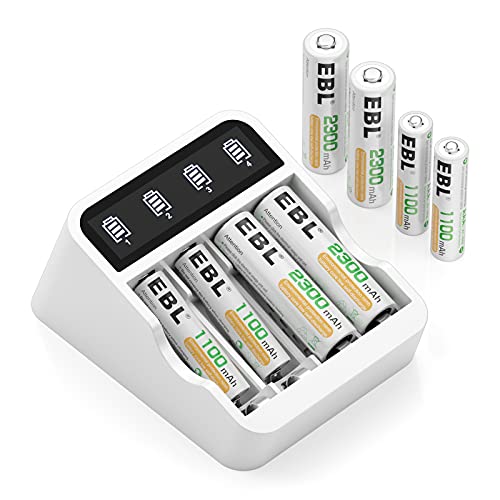 【セット買い】EBL 単三電池 単四電池 USB 急速電池充電器 充電式電池 電池 単３形・単4形 4本パック 単3電池＊4本 単4電池＊4本 電池充電器パック