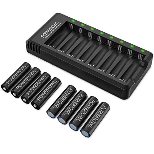 Powerowl充電池充電器セット単3形充電池 8本大容量 耐久性 家庭用オフィス用 電池と充電器の組み合わせ