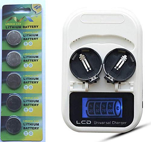 ボタン・コイン電池充電器(アウトレット）＋ＬＩＲ２０３２ （3.6Ｖ）×５個付・交換が多い、ＥＭＳ・スマートキー・キーレスキー・リモコン等の電池交換に 汎用多数