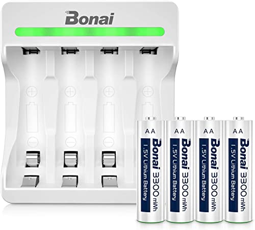 BONAI 充電池 充電器セット 4スロット急速充電器 単3形充電池 1.5v (3300mWh*4) セット 単3形・単4形充電池 に対応 充電式電池 充電器パック