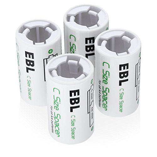 EBL 電池スペーサー(単2タイプ4コ入り)電池変換アダプター 単３→単２変換 単3形充電池用 サイズ変換スペーサー …