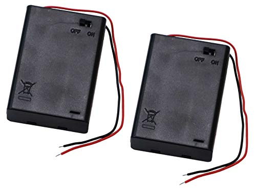 単３電池(AA形)用 ３個タイプ バッテリーホルダー ON/OFFスイッチ付き クローズタイプ 電池ケース 電池ホルダー リード線付き プラスチック製 (２個セット)