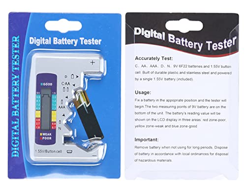 デジタル電池チェッカー 電池残量計　単1～4形電池 9V平形電池 1.5Vボタン電池　1.5V/9V対応
