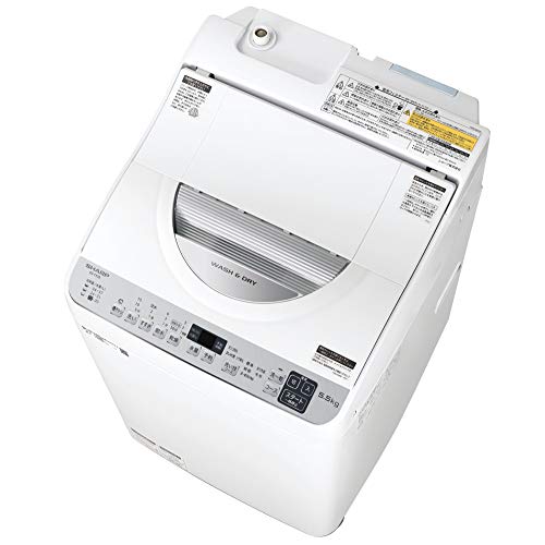 シャープ SHARP タテ型洗濯乾燥機 幅56.5cm(ボディ幅52.0cm) 洗濯・脱水容量 5.5kg ステンレス穴なし槽 シルバー系 ES-TX5E-S