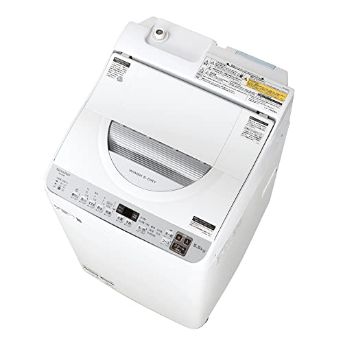 シャープ SHARP タテ型洗濯乾燥機 幅56.5cm(ボディ幅52.0cm) 洗濯・脱水容量 5.5kg ステンレス穴なし槽 シルバー系 ES-TX5F-S