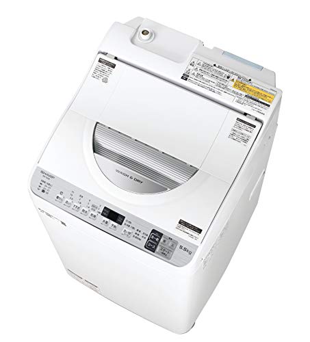 シャープ SHARP タテ型洗濯乾燥機 幅56.5cm(ボディ幅52.0cm) 洗濯・脱水容量 5.5kg ステンレス穴なし槽 シルバー系 ES-TX5D-S