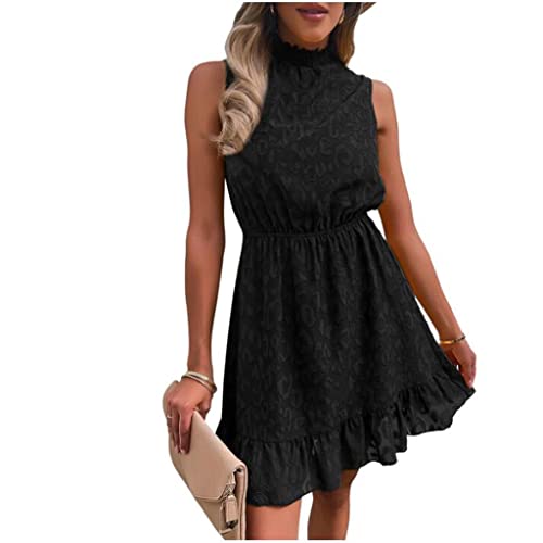 シフォンレースジャカードドレス、 女性のサマードレス (Color : Black, Size : XL)