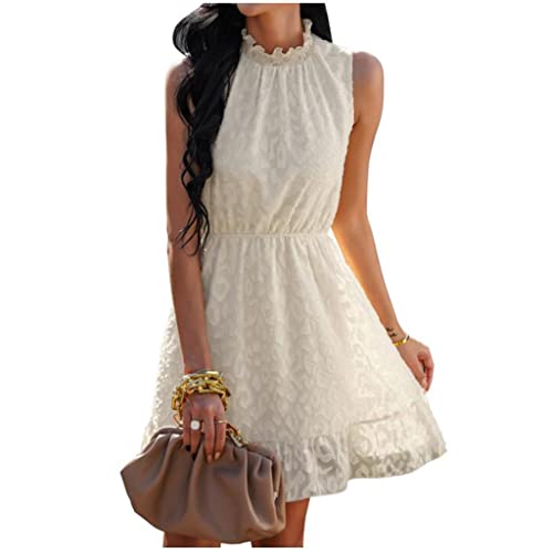 シフォンレースジャカードドレス、 女性のサマードレス (Color : Apricot, Size : XL)